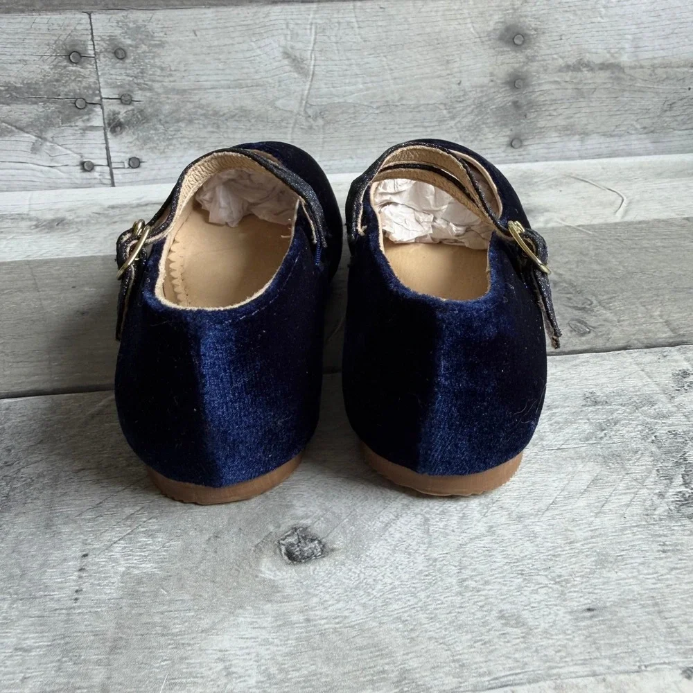 Mini Boden Kids Navy Blue Velvet Double Strap Glitter Mary Jane Shoes Size 28